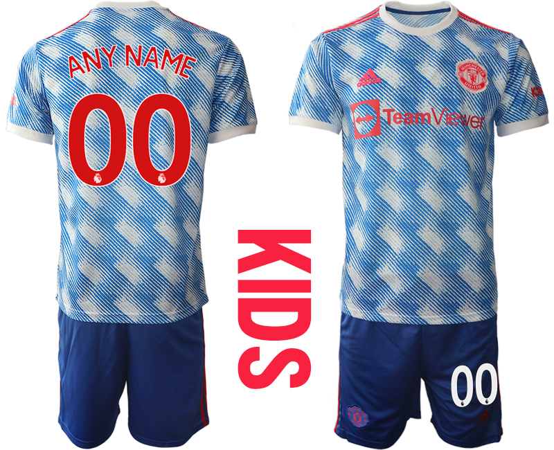 Youth 2021-2022 Club Manchester United away blue customized Soccer Jersey